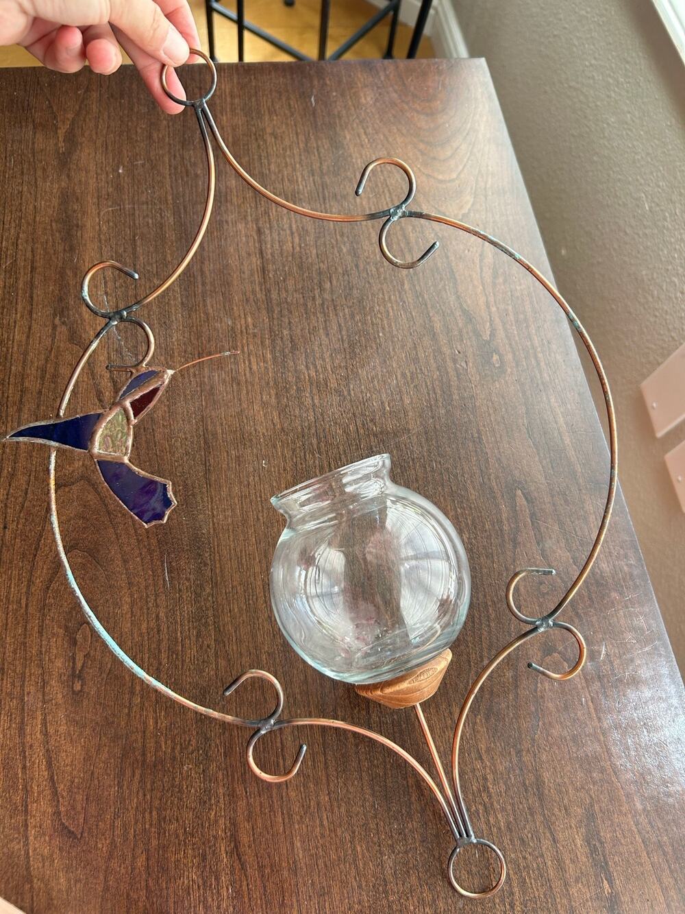 Vintage Stained Glass hummingbird Plant Rooter Candle Holder Hanging Home Decor